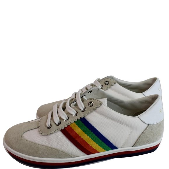 Gucci White Suede Stripe Rainbow G74 Leather Sneak - Picture 3 of 7